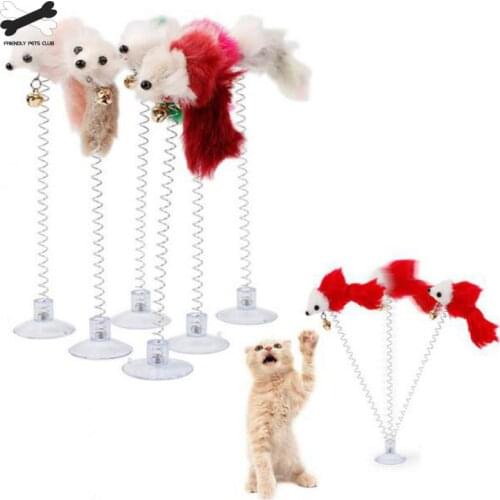 1Pcs Funny Cat Toys Elastic Feather False Mouse Bottom Sucker Toys for Cat Kitten Playing Pet Seat Scratch Toy Pet Cat Product 2