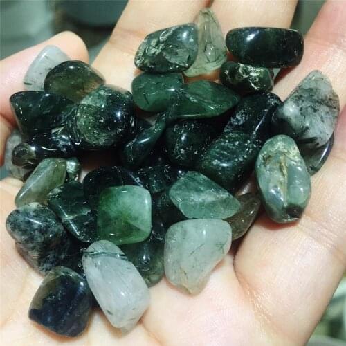 100G Natural green hair crystal tumbling stone crystal treatment specimen gem mineral home desktop aquarium decoration