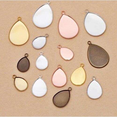 200pcs single hole water drop tray 13x18mm 18x25mm bezel blank pendant base cabochon settings jewelry findings accessories