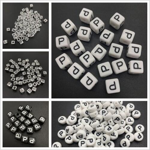 6mm 7mm 10mm Letter P Acrylic Spacer Beads Square Oval Letter Beads For Jewelry Making DIY Accessories