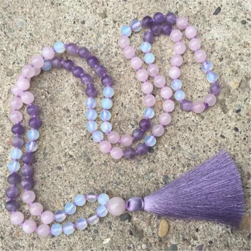 8mm Amethyst Gemstone Rose Quartz 108 Beads Mala Necklace Spiritua Spirituality Chakra Classic Yoga