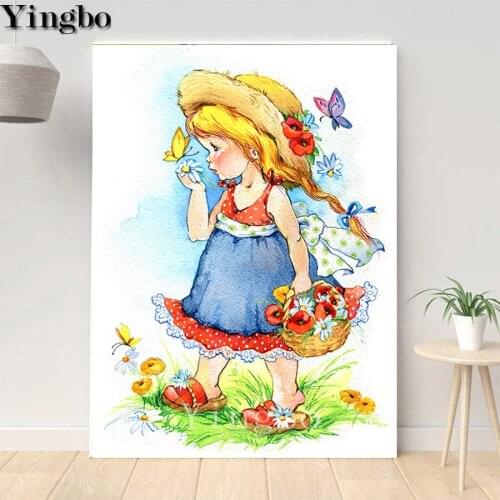 5D Needlework Diamond Painting Cartoon girl flower Diamond Embroidery Mosaic Picture by numbers Full Drill Rhinestone icons