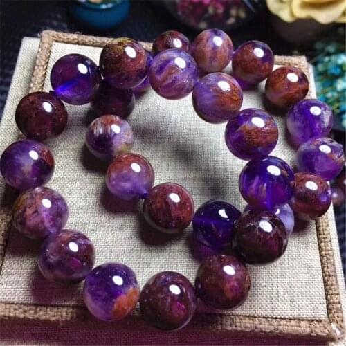 Natural Cacoxenite Phantom Quartz Bracelet For Woman Man Purple Round Beads Garden Clear Crystal Stretch Jewelry AAAAA 14mm 15mm