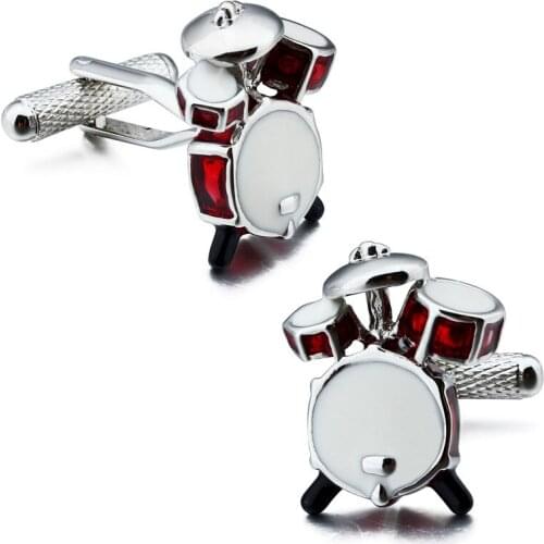 Brand HAWSON Fashion Cufflinks Drum Design with White&Red Enamel Music Cuff Links for Men Luxury Free Gift Box