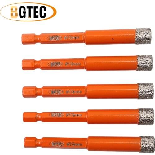BGTEC 5pcs 10mm Hex shank Quick-fit drilling bits Vacuum Brazed diamond drill bits for ceramie tile granite Dry hole saw