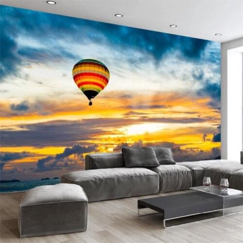 Wellyu Hand-painted cartoon hot air balloon sunset childrens room background wall custom large mural green wallpaper