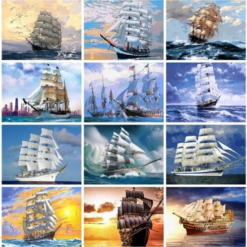 HUACAN Diy Diamond Painting Ship Mosaic Sea Scenery Home Decoration Embroidery Landscape Handmade Gift