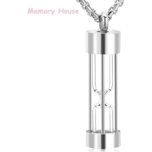 IJD9400 Clear Hourglass Cremation Jewelry Pendant Hold Memorial Ashes Stainless Steel Cylinder Keepsake Urn Necklace For Women
