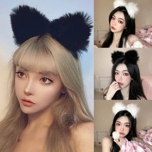 Cat Girls Cosplay Headband Furry Dog Ears Kawaii Kitten Ears Head Accessories Long Fur Animal Role Playing Hair Wear B36D
