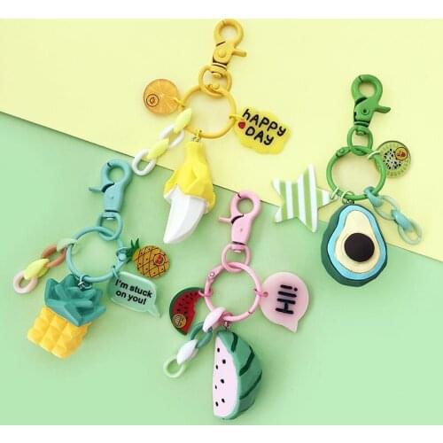 Creative simulation fruit watermelon keyring cute banana Avocado bag pendant cartoon keychain schoolbag hanging ornaments 1pcs