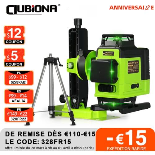 Clubiona IE16R and Tripod German Core Floor and Ceiling Remote Control 4D Green Line Laser Level with 5000mah Li-Ion Battery