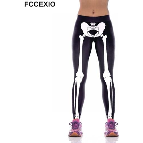 FCCEXIO 2021 New Leggings Body Skeleton Print Legings Women Elastic Fitness Leggins High Waist Trouser Skinny Sexy Pants