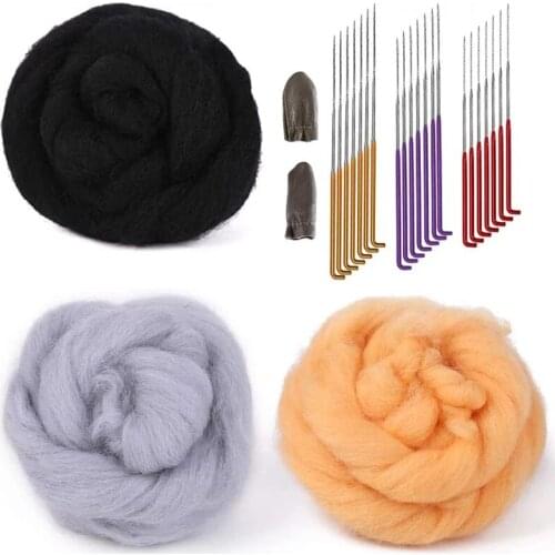 LMDZ 3 Colors Handle Wool Roving Needle Felting Starter Kit Handmade Felt Needle Set Needle Felting Fabric Materials Supplies