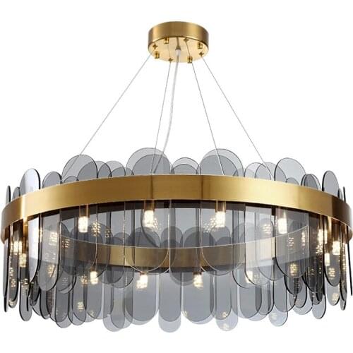 Stainless Steel Chandeliers For Living Room Smoky Grey / White Glass Light Fixtures Hotel Villa Restaurant Decoration Lighting
