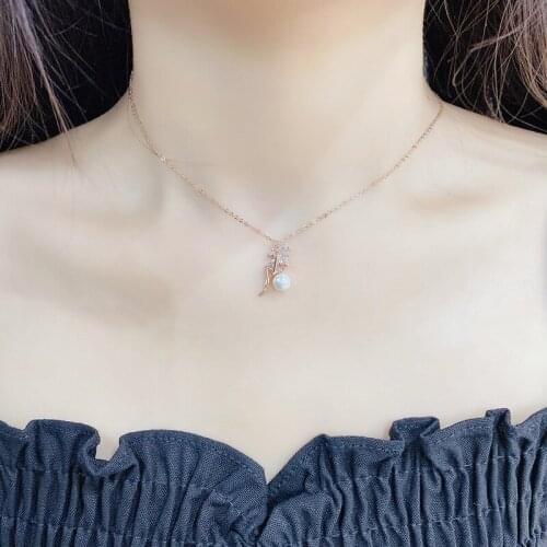 BOTU 2021 Fashion Creative Girl Necklace Female Micro Inlaid Zircon Pearl Pendant Necklace Student Girl Friends Gift for Women