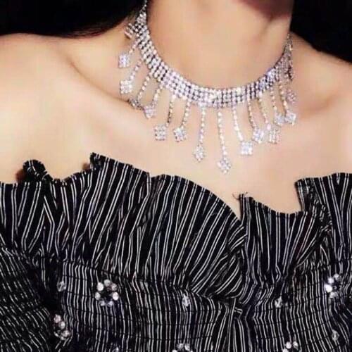 Fashion shining Rhinestone womens necklace womens Crystal Necklace nightclub party Necklace Jewelry Valentines Day gift