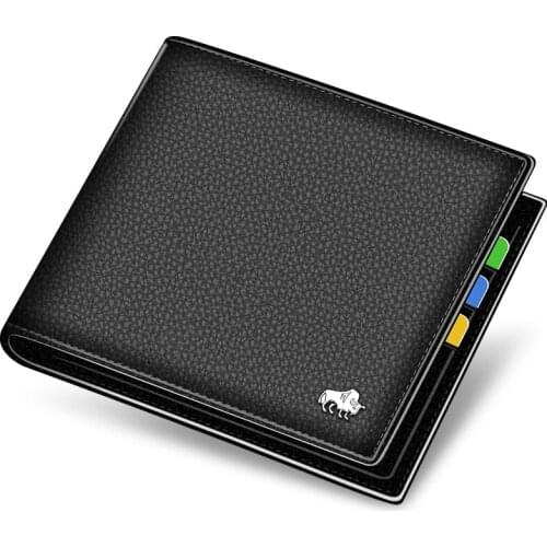 BISON DENIM 100% Cow Leather Small Wallet Men Bifold Credit Card Holder Wallet RFID Blocking Purse For Men Portemonnee Male N447