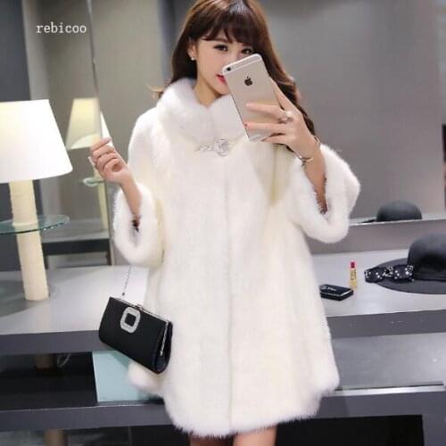 New fur mink female models with long hat coat Korean fashion temperament high-end fur coat