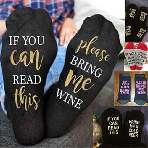 Autumn New Fashion Woman Warm Socks If you can read this/Bring me a glass of wine Printed on the Sole 95cm Cotton 5cm Elastane