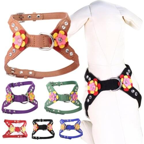 Flower Dogs Vest Harness Puppy Collars Bling Rhinestone Harness Accessories for Dog Walking Training Product Pet Supplies