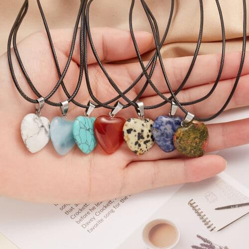 Boho Natural Stone Pendant Heart Water Drop Cross Necklace For Women Rope Chain Ethnic Choker Jewelry Kids Gifts