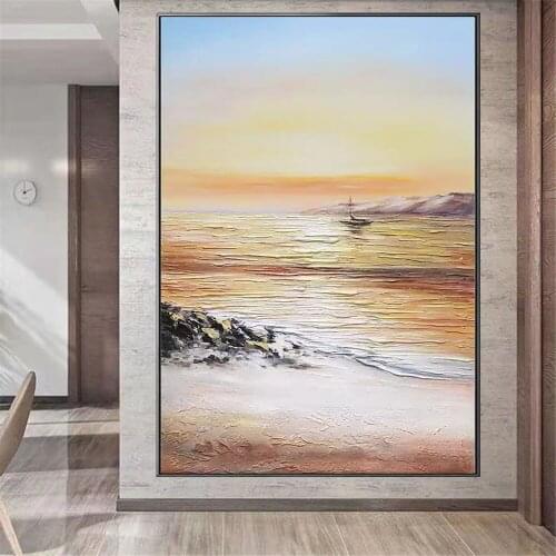 Handpainted Canvas Painting Beach Seascape Knife Painting Oil Painting Poster The Picture Home Wall Art For Living Room decor