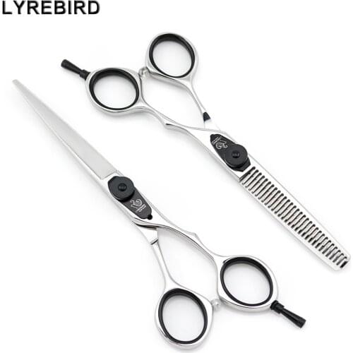 Silvery Hair Scissors 6 INCH cutting scissors 5.5 INCH Hair thinning scissors Black Screw F534 Lyrebird HIGH CLASS NEW