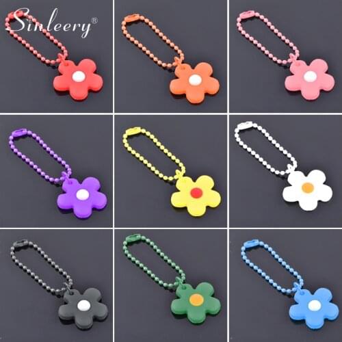 SINLEERY Multicolor Silicone Flower Bead Curtain Keychain Pink Yellow Purple Women Keyring Pendant Jewelry For Kid YS010 SSK