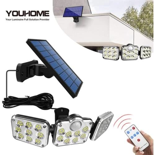 Outdor Solar Lamp Split 5M Extension 3 Heads Rotating Motion Sensor Wall Lamp Waterproof For Garden Décor Garage Street Light