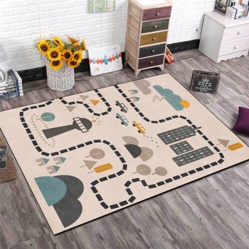 Modern Cartoon Road House Khaki Dark Blue Childrens Room Living Room Bedroom Bedside Carpet Floor Mats Custom