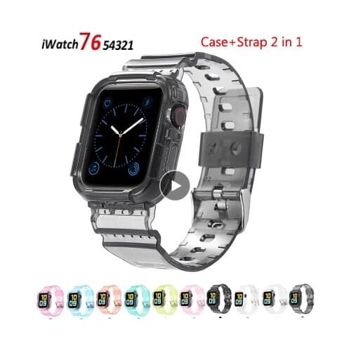 Case+Strap For Apple Watch Band 42mm 38mm Accessories Soft Silicone Transparent Bracelet iWatch band series 5 4 3 6 SE 44mm 40mm