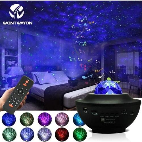 LED Starry Sky Galaxy Projection Lamp USB Bluetooth Starry Sky Music Water Wave Projector Ocean Wave Room Decoration Light Gift