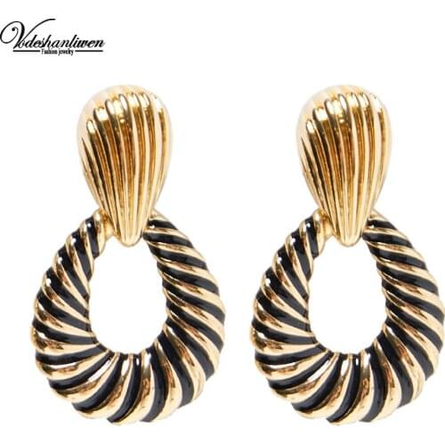 Vodeshanliwen ZA New Design Vintage Metal Water Drop Earrings For Women Bohemia Enamel Statement Big Dangle Earrings Jewelry