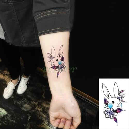 Waterproof Temporary Tattoo Sticker cute rabbit flower small size art tatto flash tatoo fake tattoos for kid women men girl