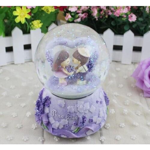 Free shipping With music crystal ball rotating music box snow flower