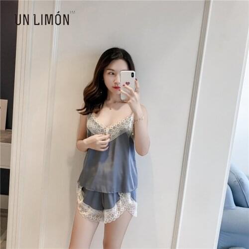 Women pajamas Faux Silk Pajama Sets Satin Shirts Ladies Sexy Lace Sleepwear