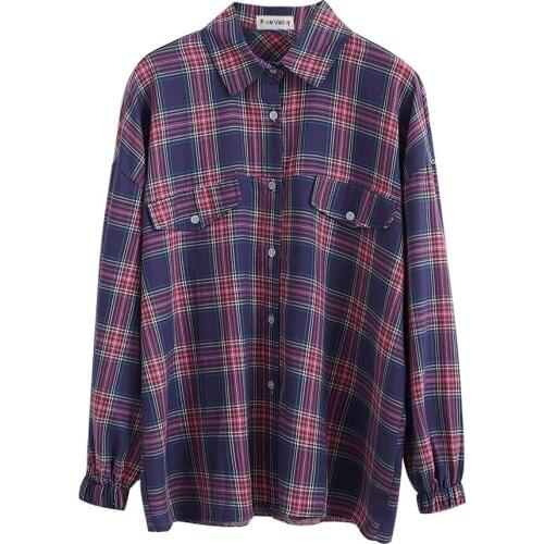 2020 Womens Harajuku Loose Elastic Plaid Shirt Tops Female Cardigan Vintage Kawaii Girl Lady Clothing Shirts for Women