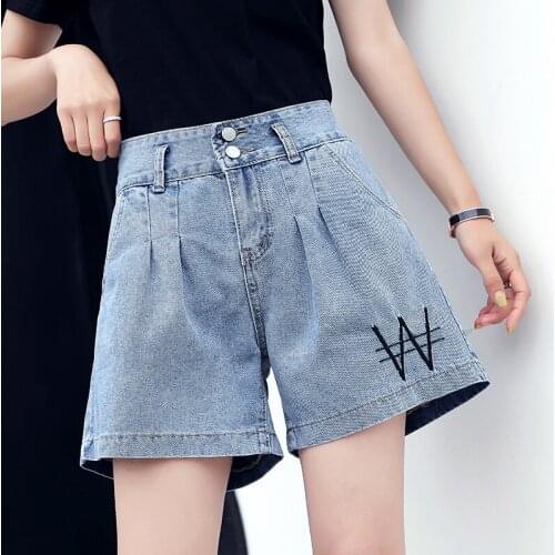 2020 denim shorts female summer loose thin new outer wear high waist a word wide leg shorts