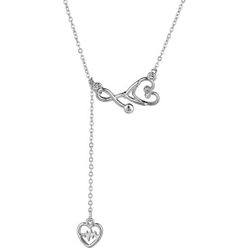 Stethoscope Necklace Y Lariat Necklace Women Medicine Heart Pendant Doctor RN Nurse Graduation Gift Medical Jewelry Wholesale