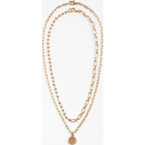 ZA Vintage Long Gold Geometric Layered Pendant Necklace Women New Statement Gothic Punk Metal Necklace Fashion Jewelry Gifts