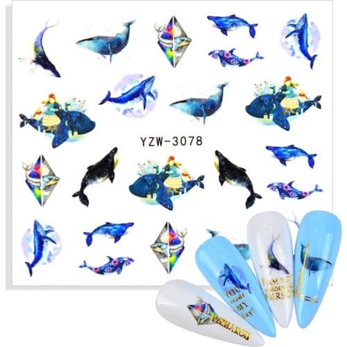1 Sheet Nail Art Water Transfer Sticker Cute Dolphin Nail Sticker for Beauty Manicure Decor Tool Nail Decoration