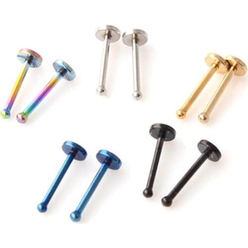 2 Pieces Stainless Steel Rose Gold Straight Round Nose Rings Barbells Tragus Earring Body Piercing Jewelry