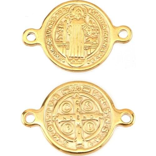 20pcs San Benito small 2 ears father Saint Benedict medal tags stainless steel round charm for bracelet Necklace