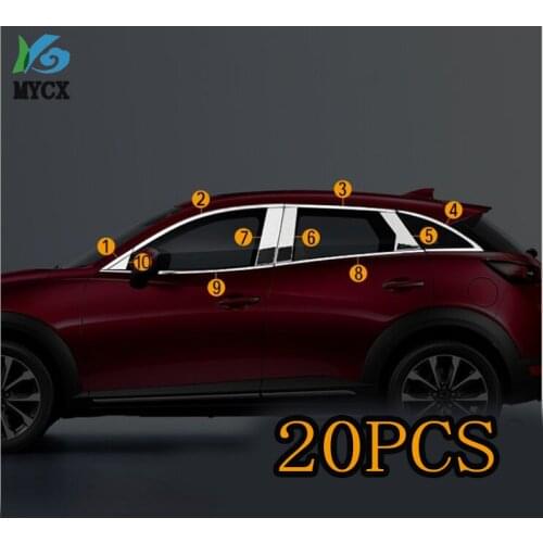 20pcs Car styling body stainless steel glass window garnish pillar middle column strip trim for Mazda CX-3 CX3 2017 2018 2019