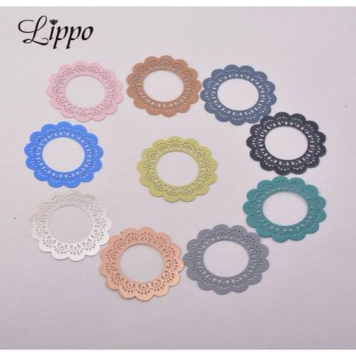 50pcs AB1434 30mm Round Flower Charm Brass Filigree Flower Pendant DIY Jewelry Earring Making Accessories