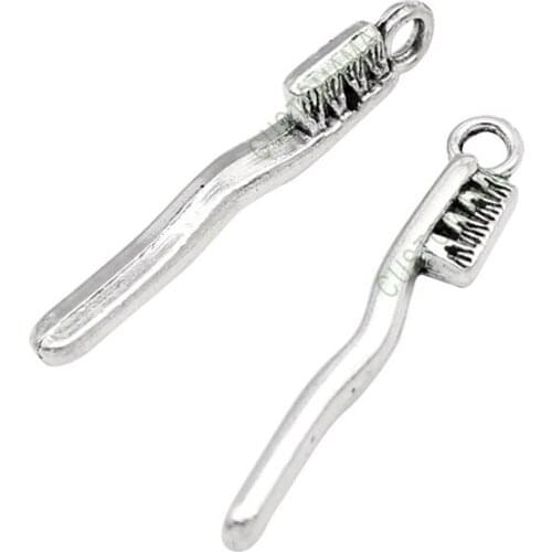 80pcs- Antique Silver Toothbrush Charm Pendants 3D 29x5x3mm
