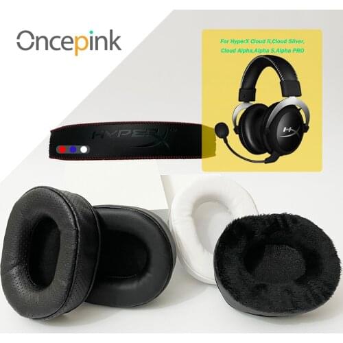 Oncepink Replacement EarPads Headband For HyperX Cloud Silver,Cloud II,Cloud Alpha,Alpha PRO,Alpha S Headphone Ear Cushion