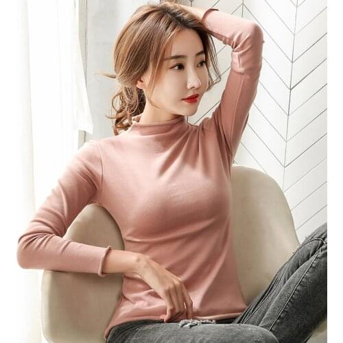 AOSSVIAO Autumn Winter Fashion Turtleneck Tops Long Sleeve Slim T Shirt Casual t-shirt women 2021 Basic Tees Shirts Black White