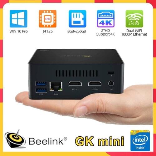 Beelink GK mini Intel Celeron J4125 Quad Core Mini PC DDR4 8GB 256GB SSD Windows 10 Desktop HD Port 1000M LAN Dual Wifi Computer