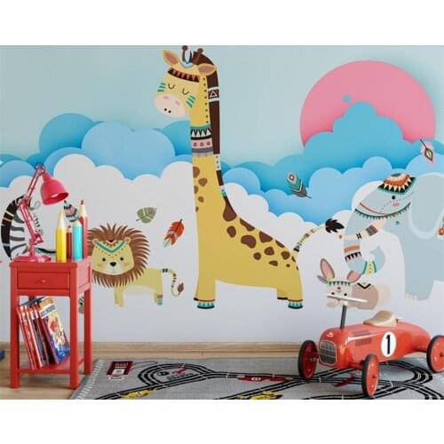 Beibehang Custom papier peint Nordic minimalist hand-painted forest giraffe white cloud childrens room background wallpaper